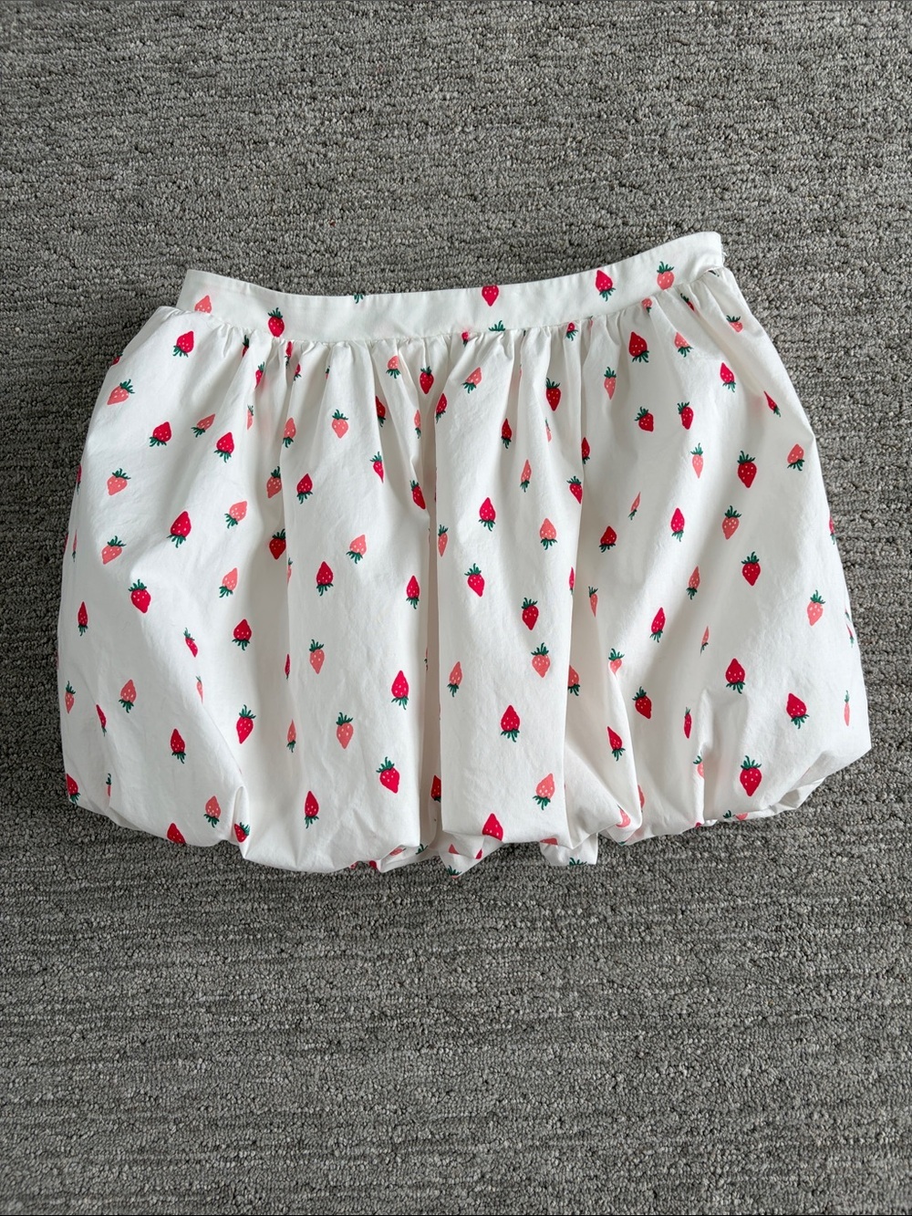 Wayf White Bubble Skirt with Pink Strawberry Print